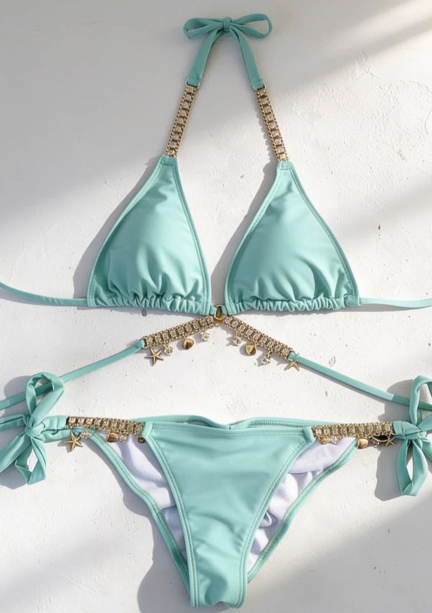Dwuczęściowy strój kąpielowy bikini z zawieszkami