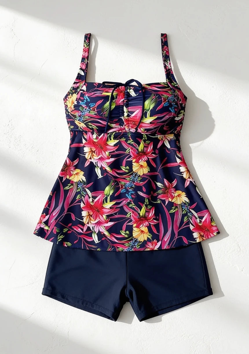 Dwuczęściowy strój kąpielowy tankini w kwiaty