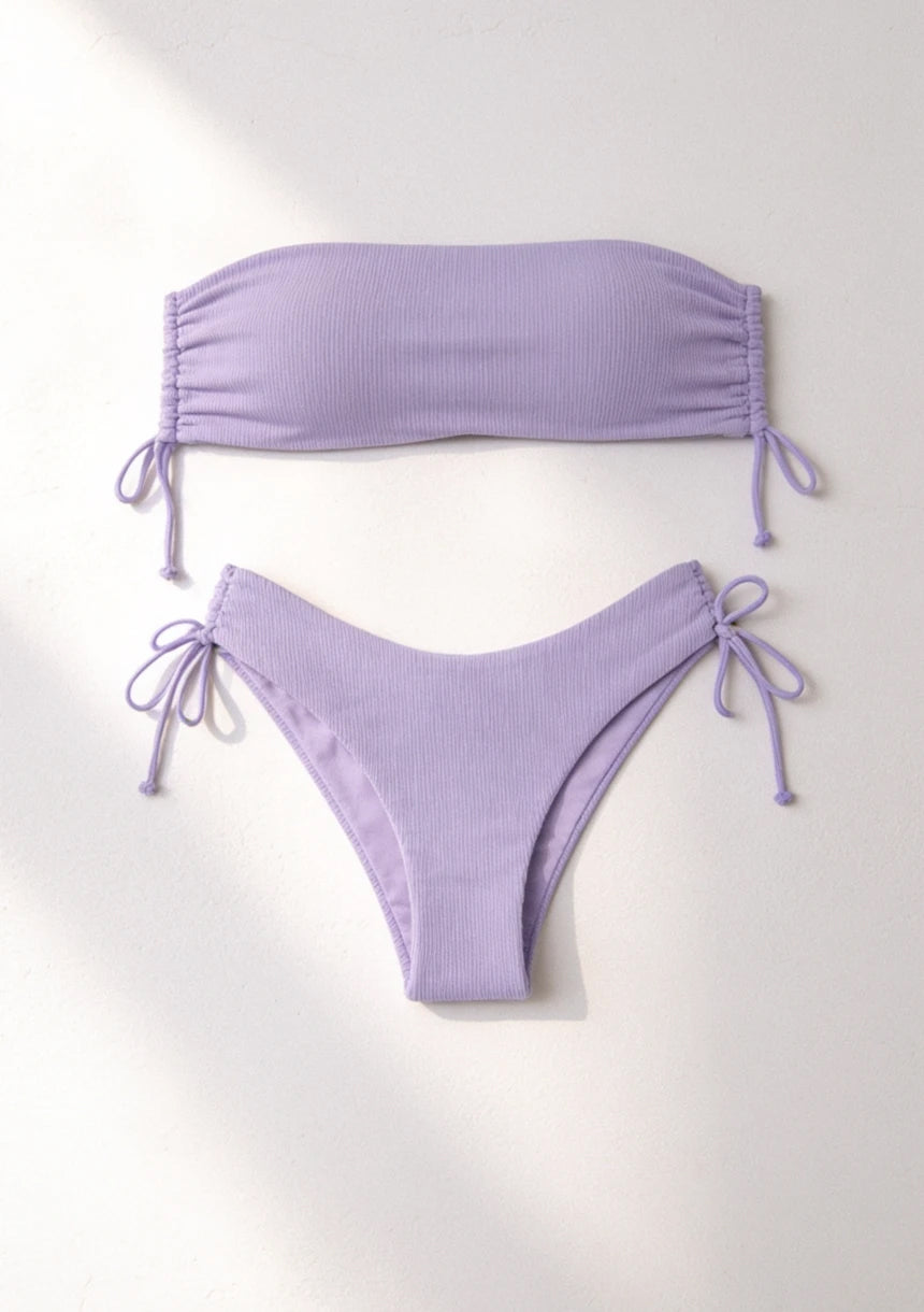 Dwuczęściowy strój kąpielowy bikini typu bandeau ze ściągaczami
