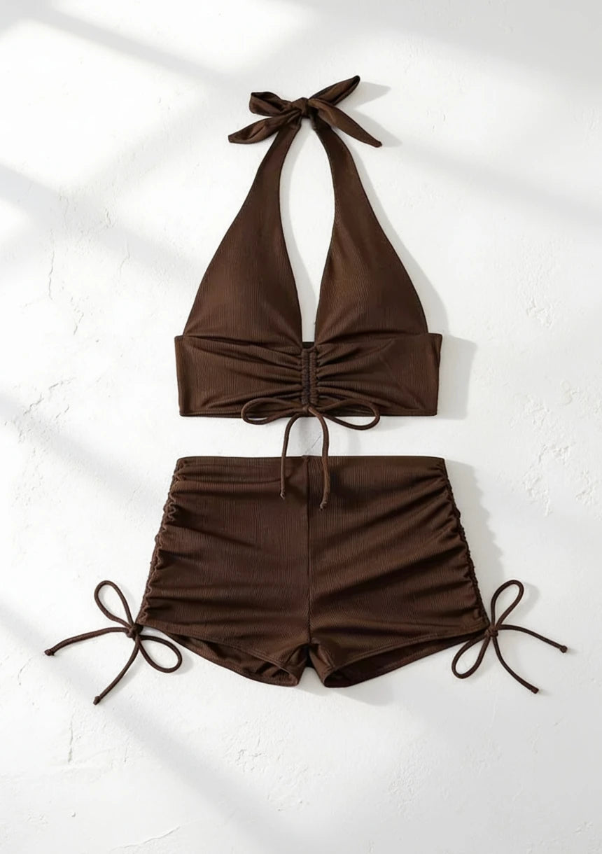 Dwuczęściowy strój kąpielowy bikini z marszczeniami