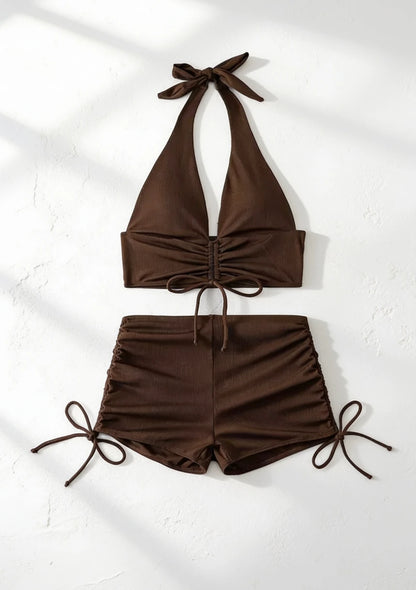 Dwuczęściowy strój kąpielowy bikini z marszczeniami