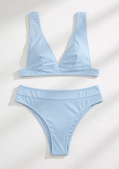Dwuczęściowy strój kąpielowy bikini z wysokim stanem i dekoltem V