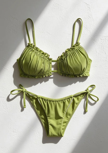 Wiązany dwuczęściowy strój kąpielowy bikini z marszczeniami