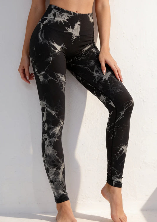 Sportowe legginsy z wysokim stanem tie dye