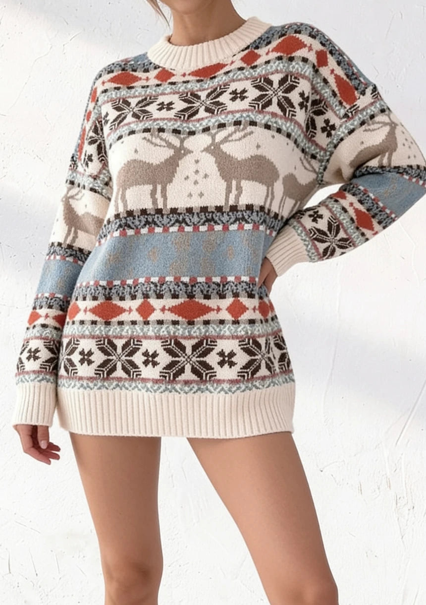 Mięsisty sweter z motywem zimowym