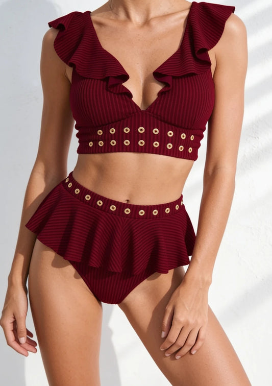 Strój kąpielowy dwuczęściowy bikini z falbankami