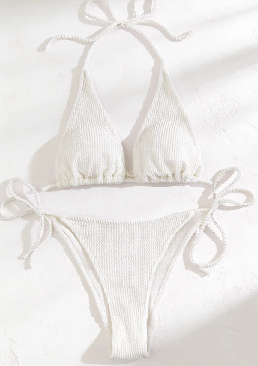 Dwuczęściowy strój kąpielowy bikini w prążki