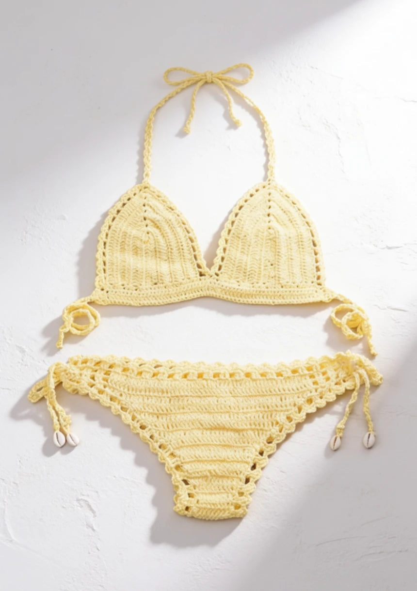 Dwuczęściowy strój kąpielowy bikini o szydełkowanej teksturze