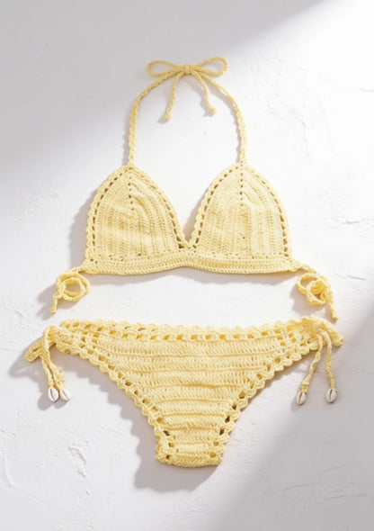 Dwuczęściowy strój kąpielowy bikini o szydełkowanej teksturze