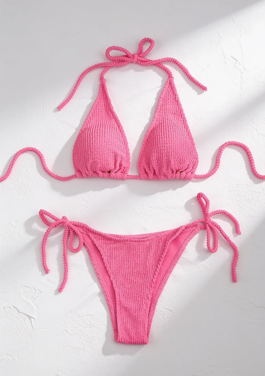 Dwuczęściowy strój kąpielowy bikini w prążki