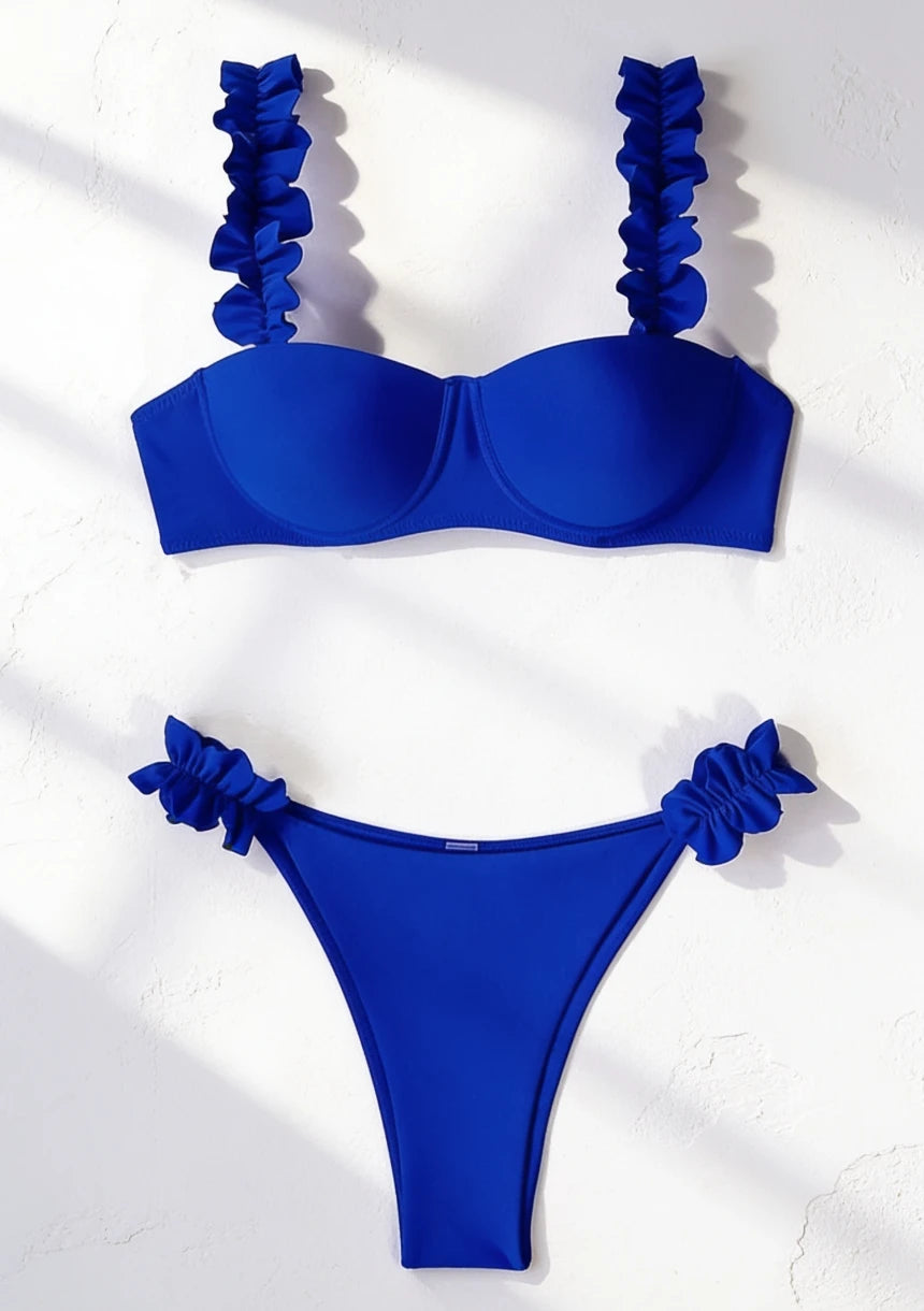 Dwuczęściowy strój kąpielowy bikini z falbankami