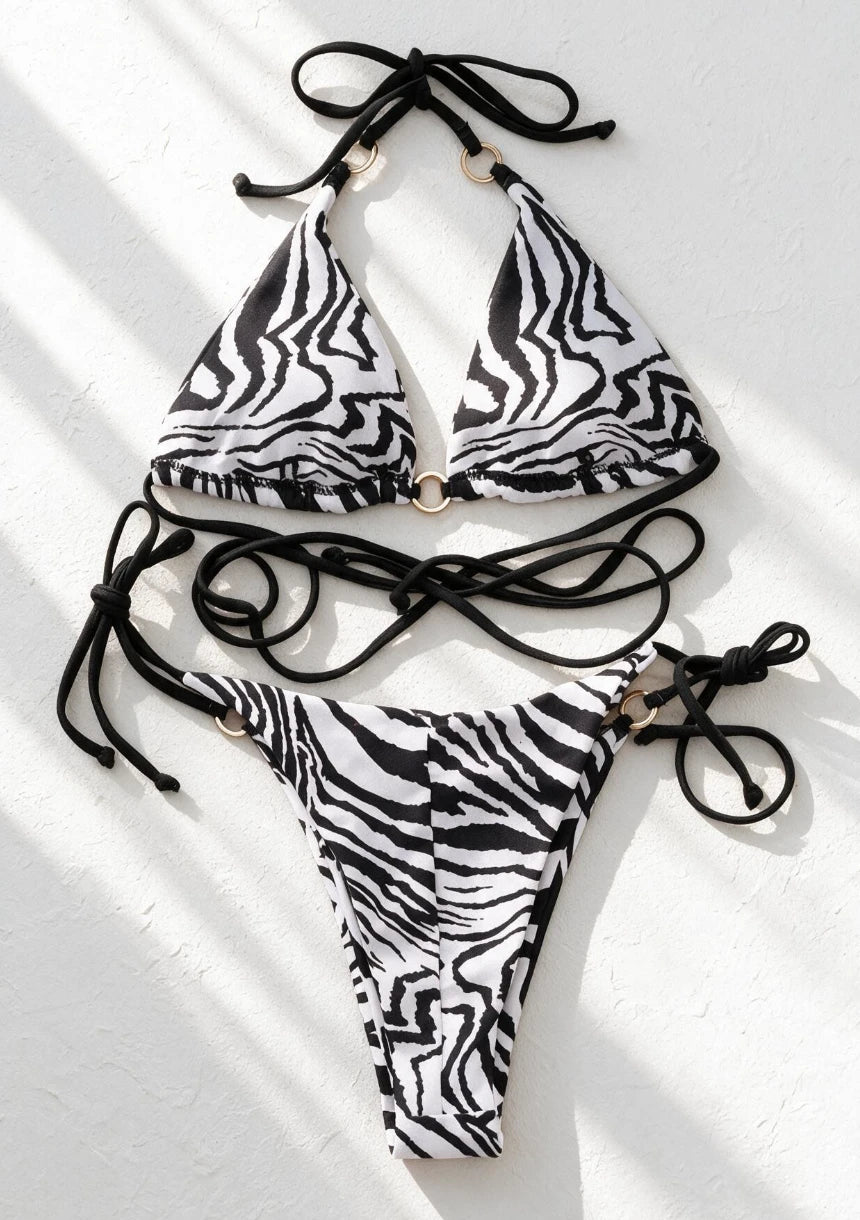 Dwuczęściowy strój kąpielowy bikini w zebrę