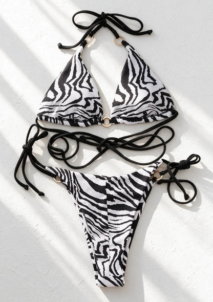 Dwuczęściowy strój kąpielowy bikini w zebrę
