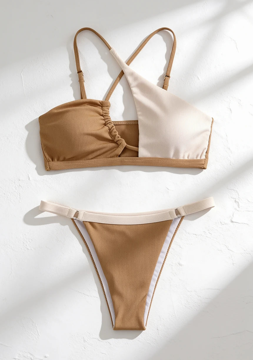 Dwuczęściowy strój kąpielowy bikini kontrastowy