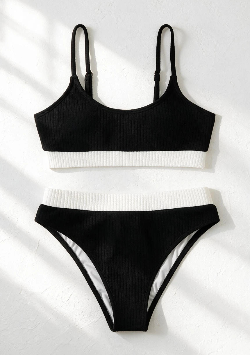 Dwuczęściowy strój kąpielowy bikini kontrastowy