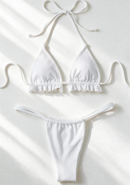 Dwuczęściowy strój kąpielowy bikini marszczony z falbankami