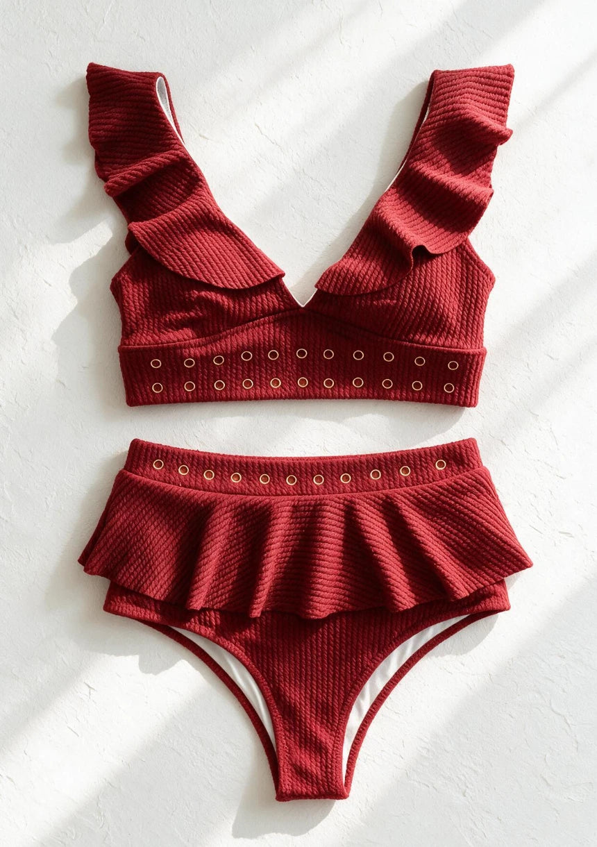 Strój kąpielowy dwuczęściowy bikini z falbankami