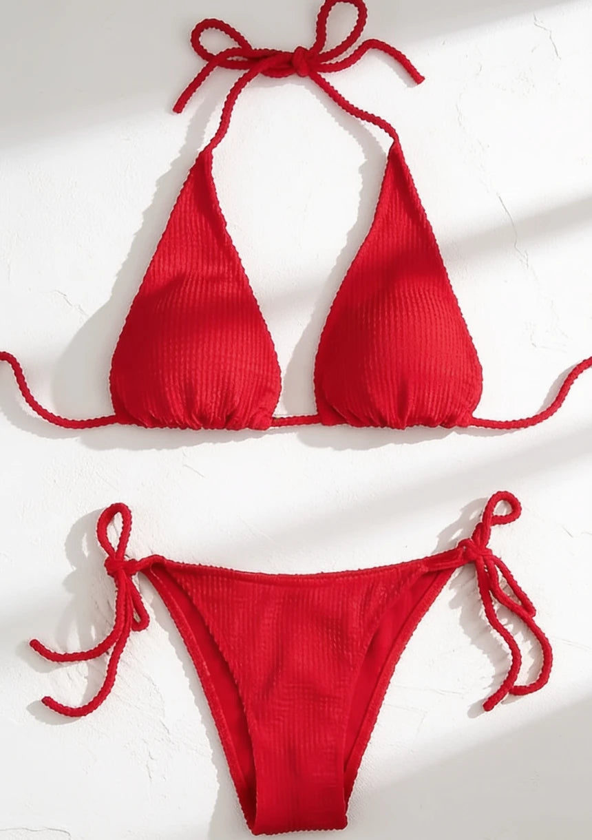 Dwuczęściowy strój kąpielowy bikini w prążki