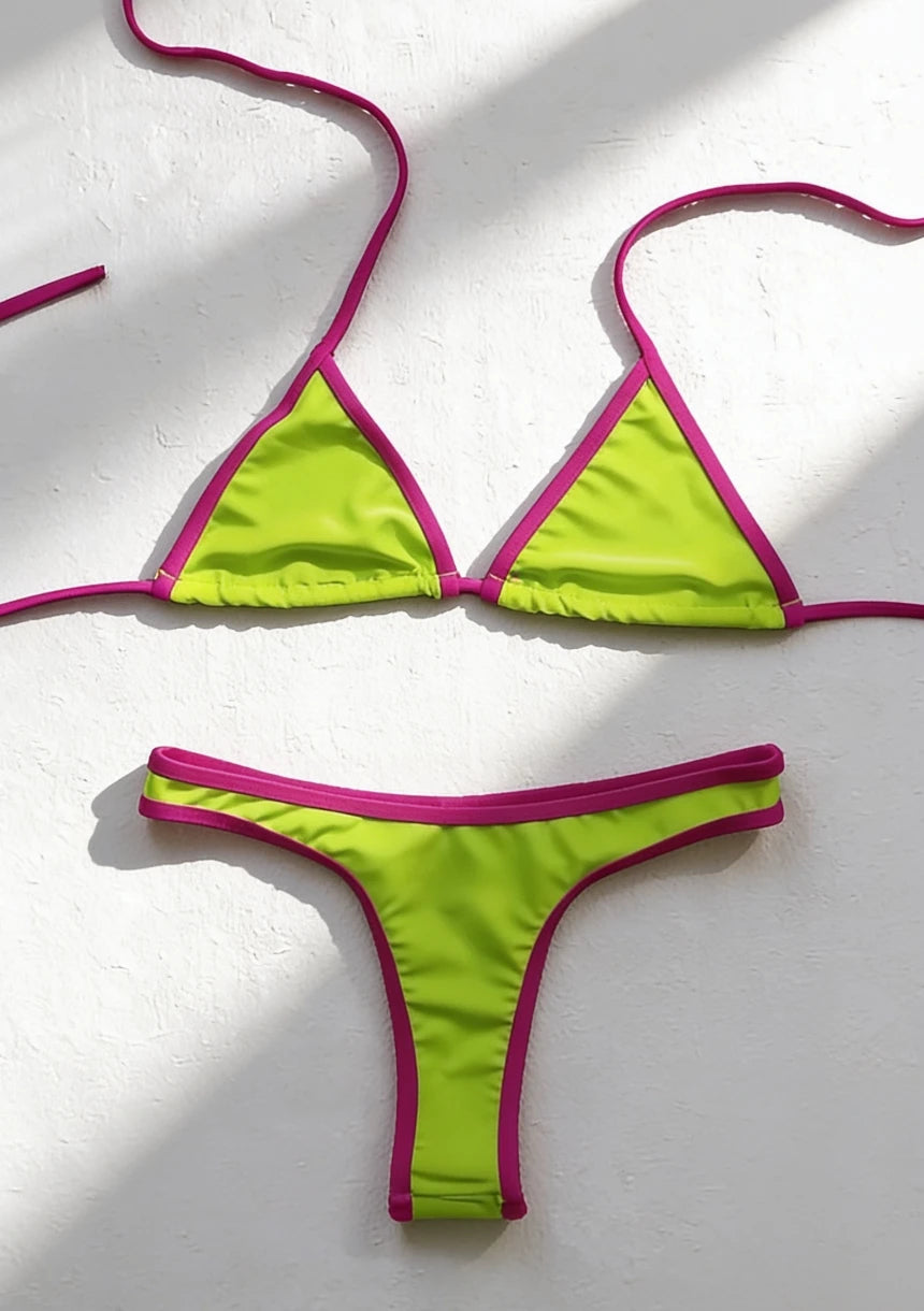 Dwuczęściowy strój kąpielowy mikro bikini w neonowych kolorach