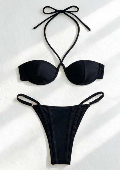 Dwuczęściowy strój kąpielowy bikini z ozdobnym wiązaniem na szyi
