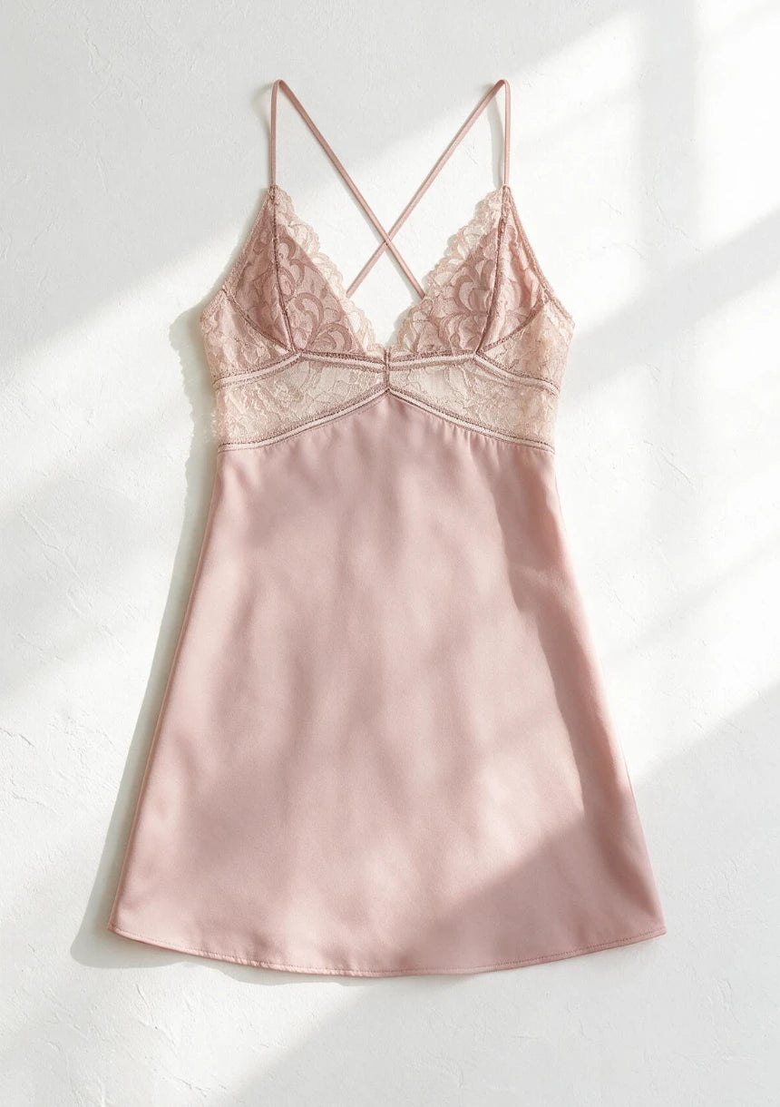 Satynowa jednolita koszula nocna z koronką