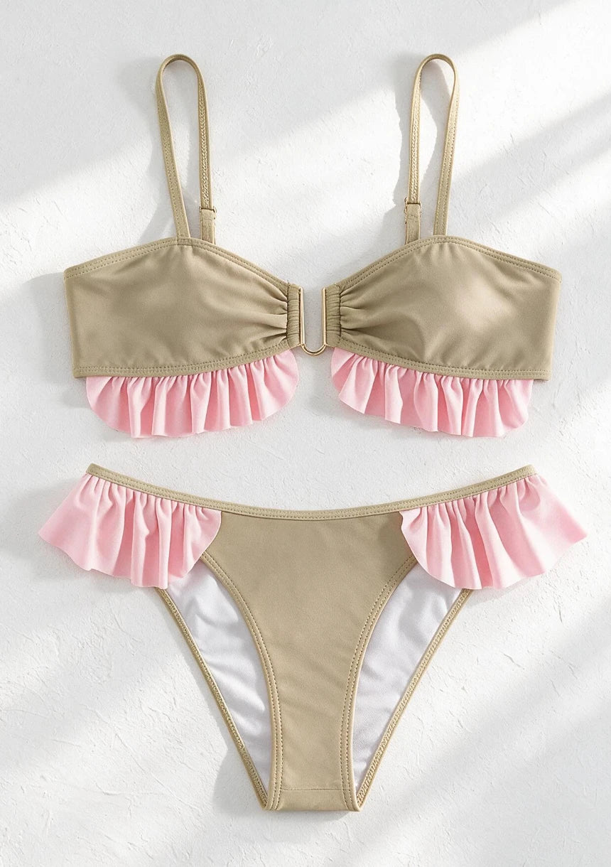 Dwuczęściowy strój kąpielowy bikini z falbankami
