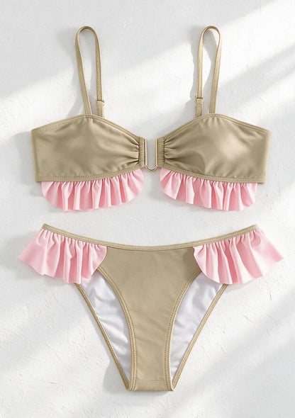 Dwuczęściowy strój kąpielowy bikini z falbankami