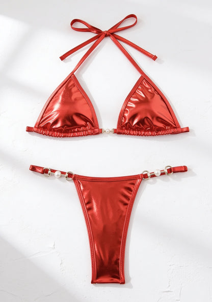 Dwuczęściowy strój kąpielowy bikini metalizowany