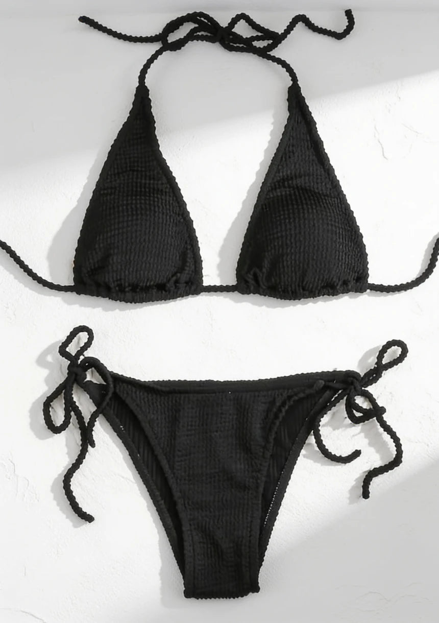 Dwuczęściowy strój kąpielowy bikini w prążki