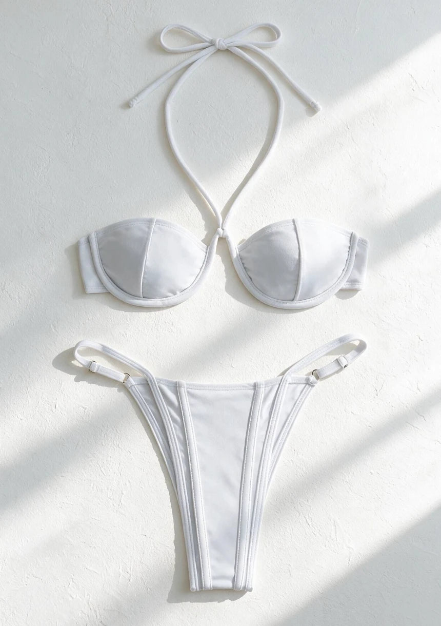 Dwuczęściowy strój kąpielowy bikini z ozdobnym wiązaniem na szyi