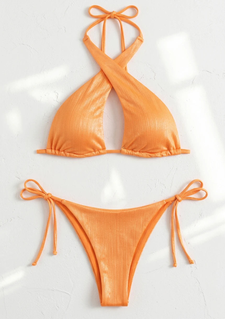 Dwuczęściowy strój kąpielowy bikini z wiązaniem na szyi