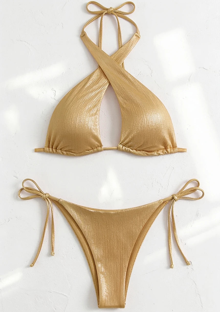 Dwuczęściowy strój kąpielowy bikini z wiązaniem na szyi