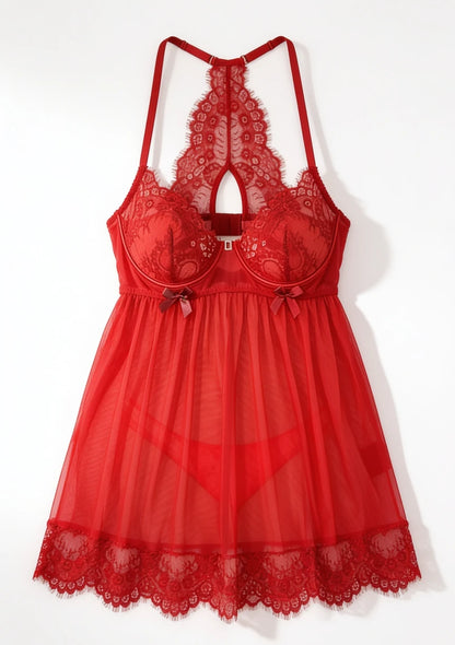 Siateczkowa koszula nocna z koronką plus size