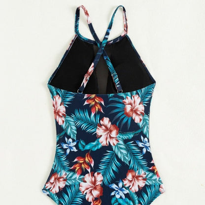 Monokini jednoczęściowy strój kąpielowy z siateczką w kwiaty Helene