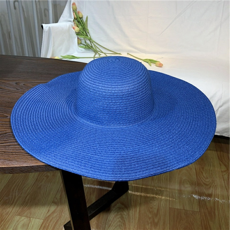 Pleciony kapelusz z szerokim rondem Georgina - Niebieski / Uniwersalny