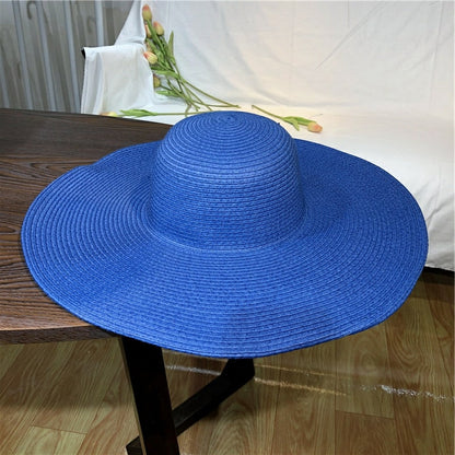 Pleciony kapelusz z szerokim rondem - Niebieski / Uniwersalny