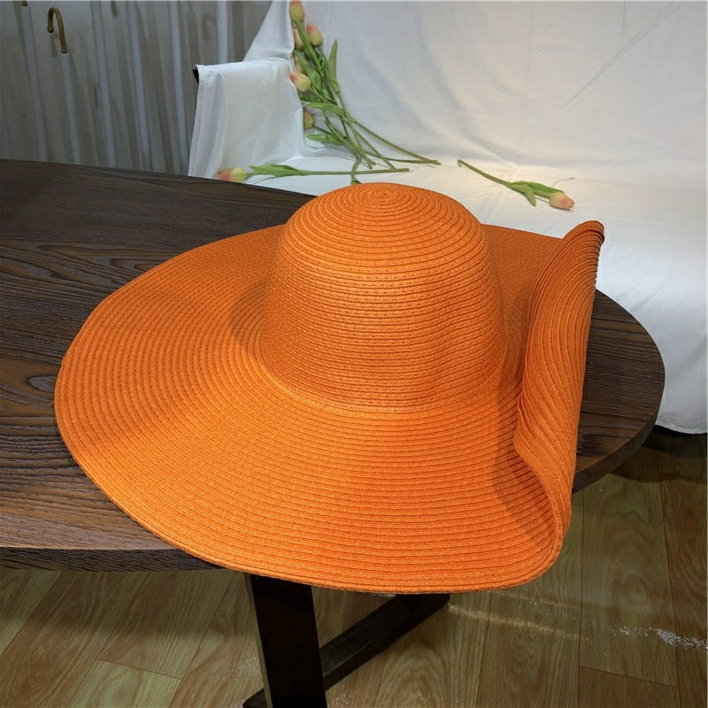 Pleciony kapelusz z szerokim rondem - Pomarańczowy / Uniwersalny