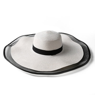Pleciony kapelusz z tiulem Sara - Biały / Uniwersalny