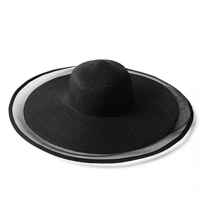 Pleciony kapelusz z tiulem - Czarny / Uniwersalny