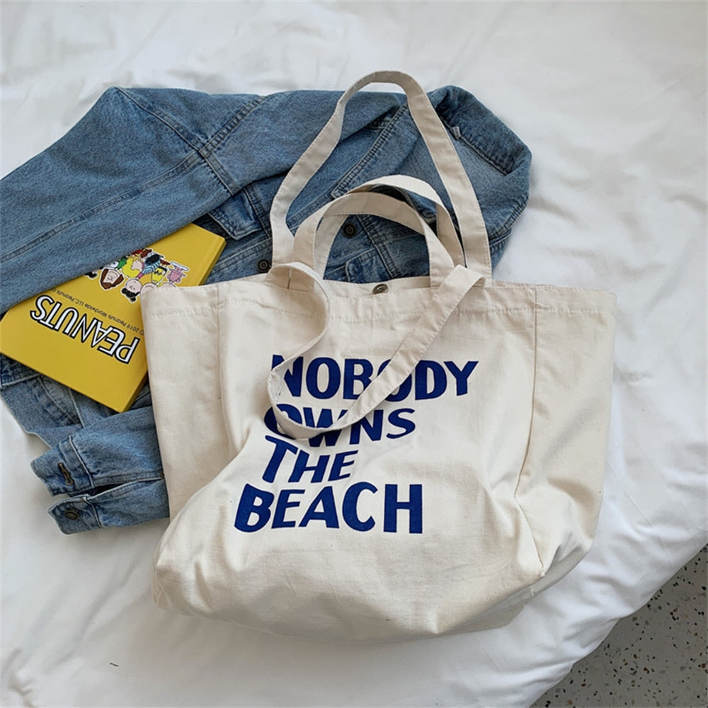 Płócienna torba plażowa z napisem - Beżowy / Uniwersalny