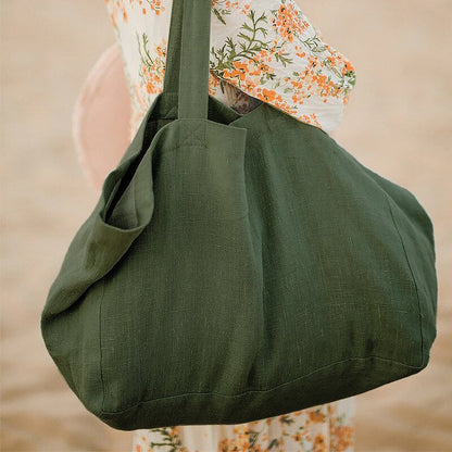 Pojemna lniana torba plażowa Melba - Zielony / Uniwersalny