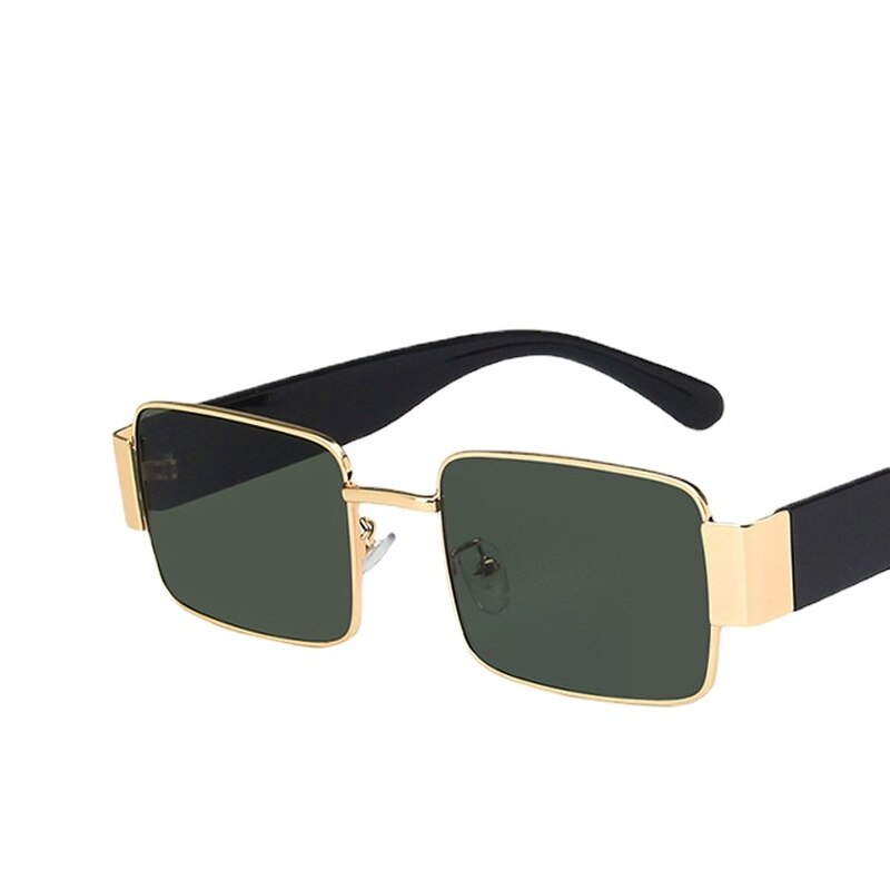 Prostokątne okulary przeciwsłoneczne ze złotymi elementami - Zielony / Uniwersalny