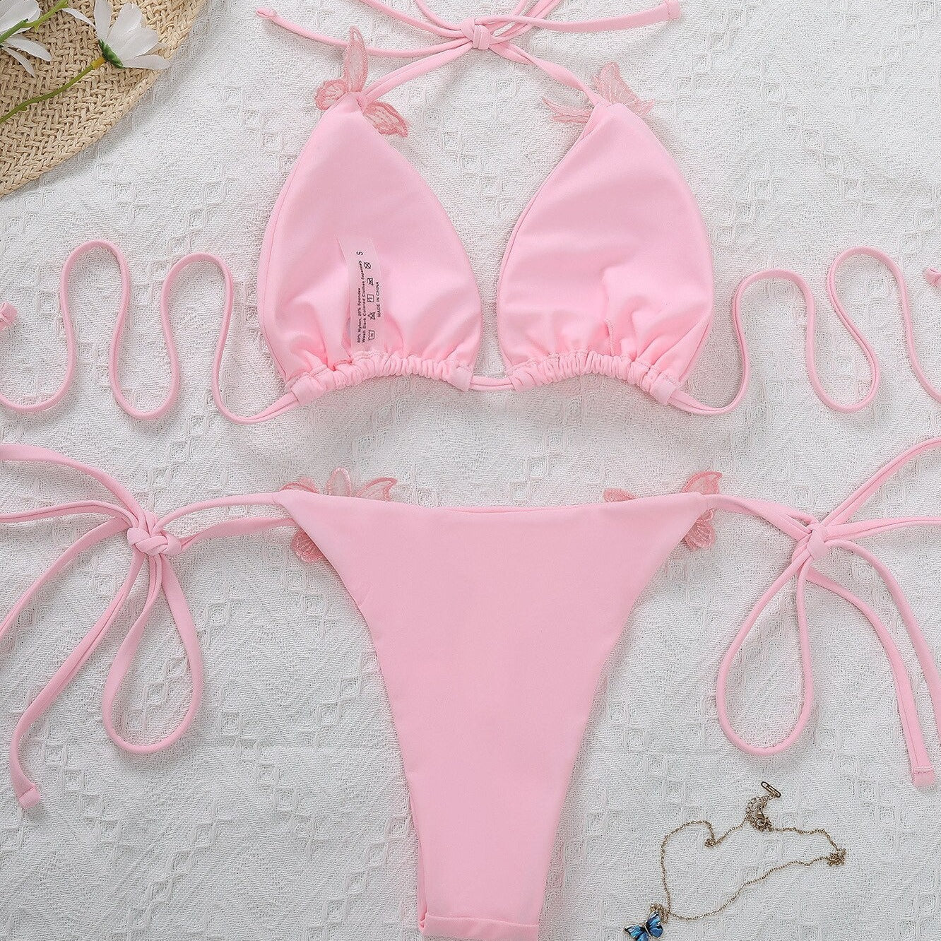 Różowy dwuczęściowy strój kąpielowy bikini z motylkami Tina