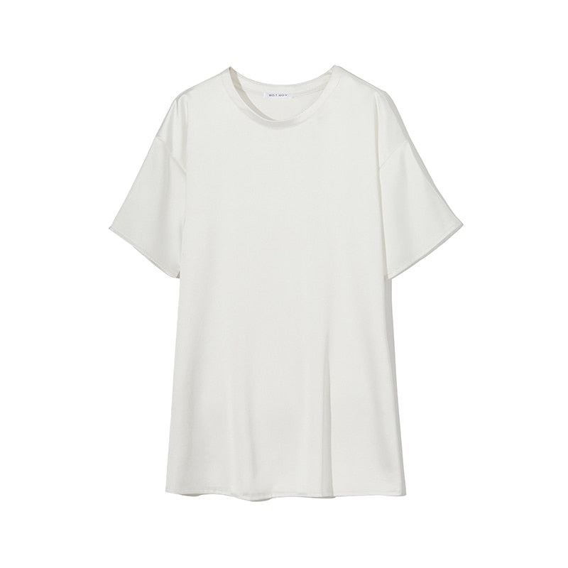 Satynowa sukienka letnia mini o kroju T-shirt Caitlin - Biały / S