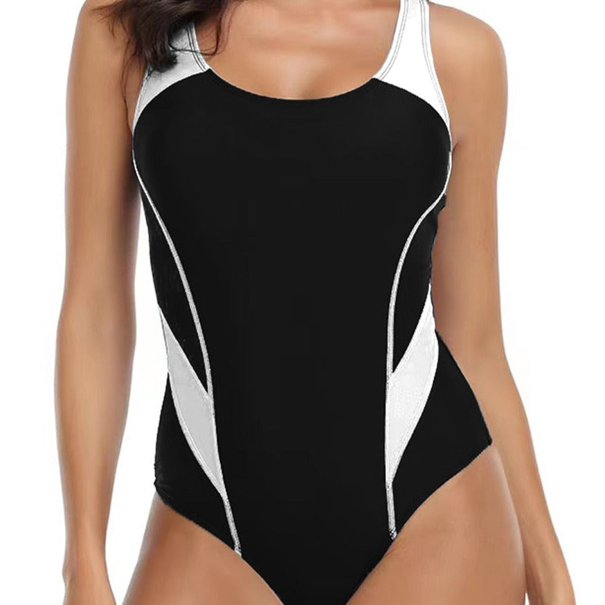 Sportowy jednoczęściowy strój kąpielowy z okrągłym wycięciem na plecach Tori - Biały / S