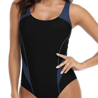 Sportowy jednoczęściowy strój kąpielowy z okrągłym wycięciem na plecach Tori - Niebieski / S