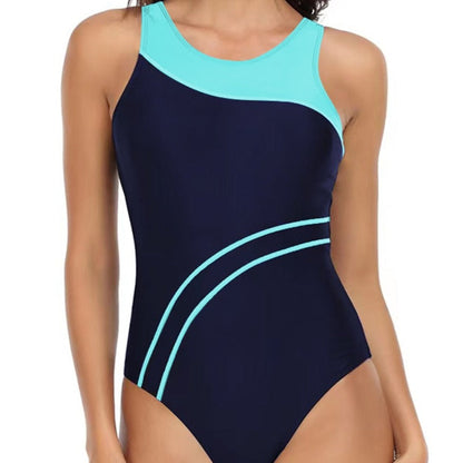 Sportowy jednoczęściowy strój kąpielowy z wycięciem na plecach Dora - Granatowy / S