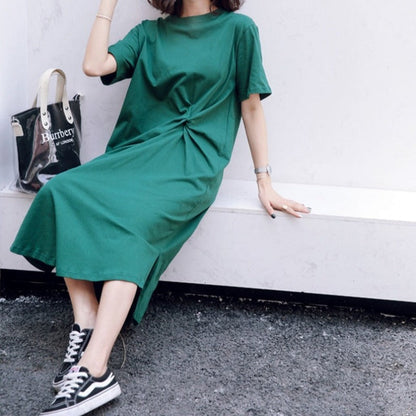 Sukienka letnia midi o kroju T-shirt z wiązaniem Mitzi - Zielony / S