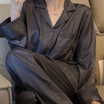 Teksturowana piżama damska z długim rękawem Rachel - Czarny / M