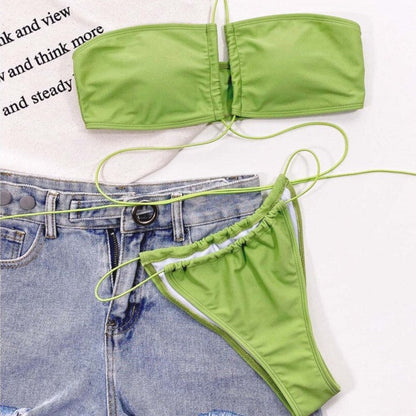 Zielony dwuczęściowy strój kąpielowy bikini z wiązaniem Chloe